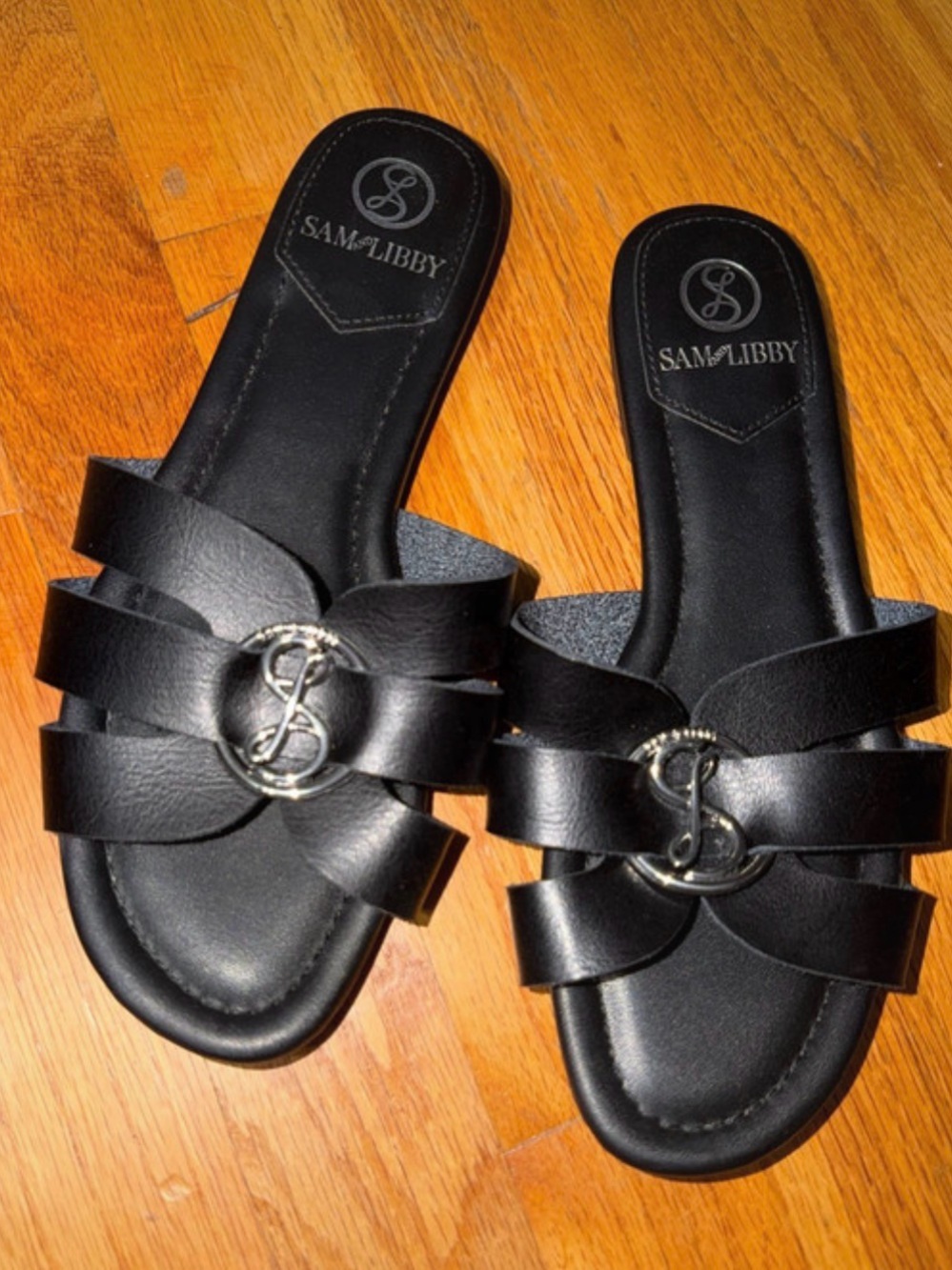Sam & Libby Black Slide Sandals with Logo Accent